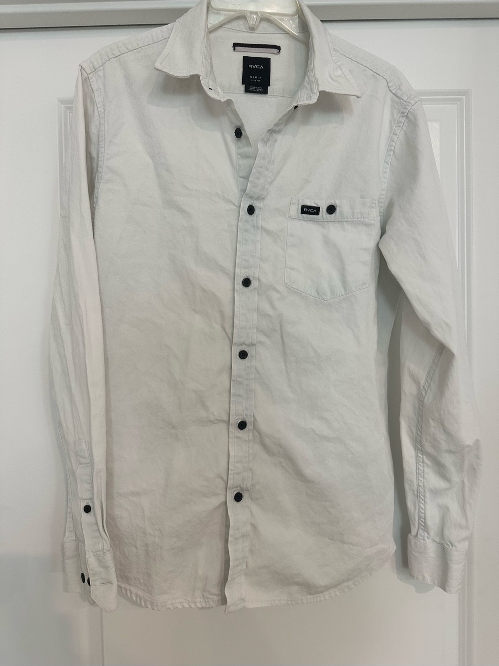 RVCA Men’s White Long-Sleeve Casual Button-Down Shirt